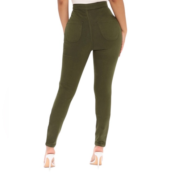 Fashion Nova Super High Rise Denim Olive Green Size 9 - Picture 2 of 4